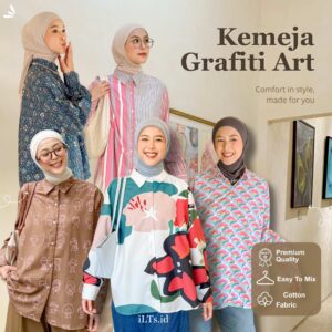 Kemeja Grafiti iLTs — Kemeja Wanita Oversize Motif Grafis · Bahan Cotton Premium · All Size