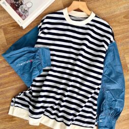 Pakaian Atasan Wanita Blouse Lengan Denim Kinan untuk Gaya Casual Kekinian