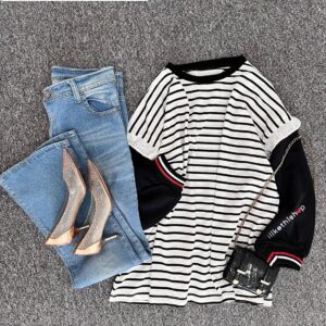 Pakaian Atasan Wanita Blouse Stevi Kombi Stripe Kekinian dengan Bahan Babyterry Terbaru