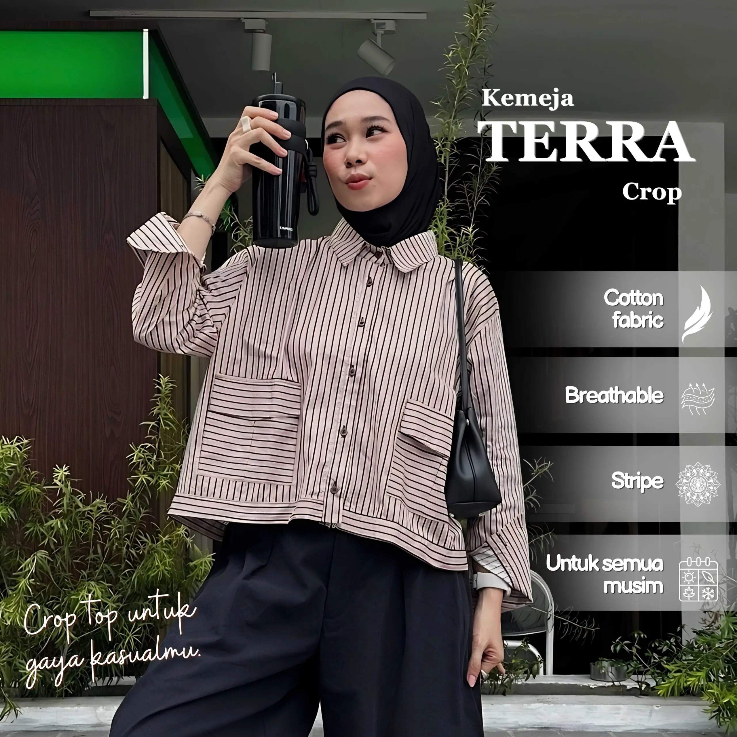 Kemeja Terra iLTs — Kemeja Crop Wanita Bahan Katun Linen · Smart Casual All Day · All Size