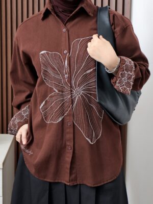Kemeja Qirani iLTs — Kemeja Jeans Wanita Detail Bordir · Casual Unik · All Size