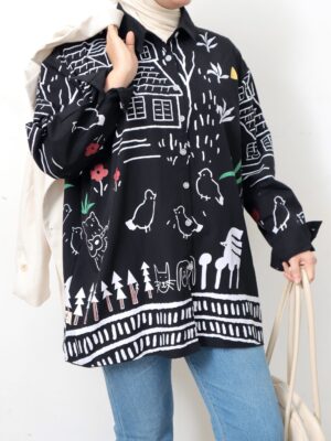 ￼Kemeja Linea - Atasan Wanita painting katun Terbaru Oversize