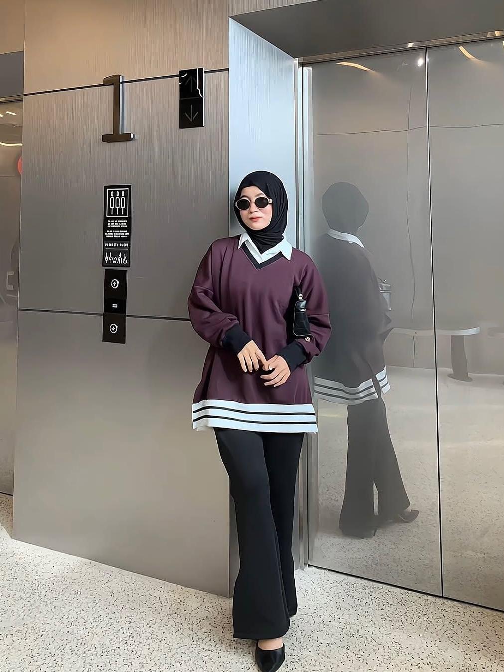 Blouse Wanita Elegant Hanami Bahan Fleece Kombi Katun Terbaru