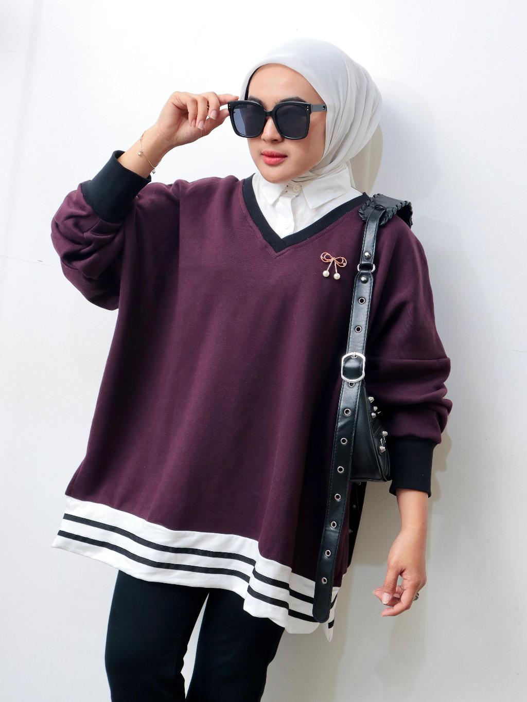 Blouse Wanita Elegant Hanami Bahan Fleece Kombi Katun Terbaru - Gambar 7