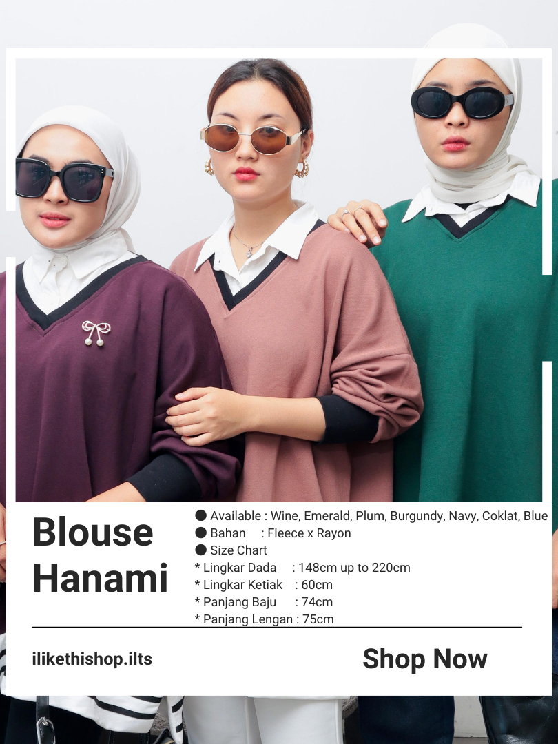 Blouse Wanita Elegant Hanami Bahan Fleece Kombi Katun Terbaru - Gambar 9