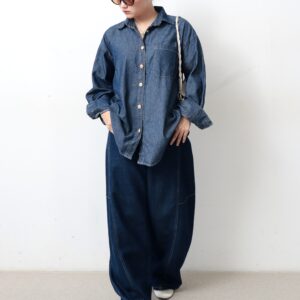 Atasan Kemeja Giyomi Denim Salur Wanita dengan Bahan Jeans untuk Gaya Modern Kekinian