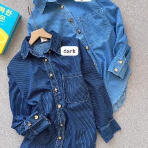 Atasan Kemeja Giyomi Denim Salur Wanita dengan Bahan Jeans untuk Gaya Modern Kekinian