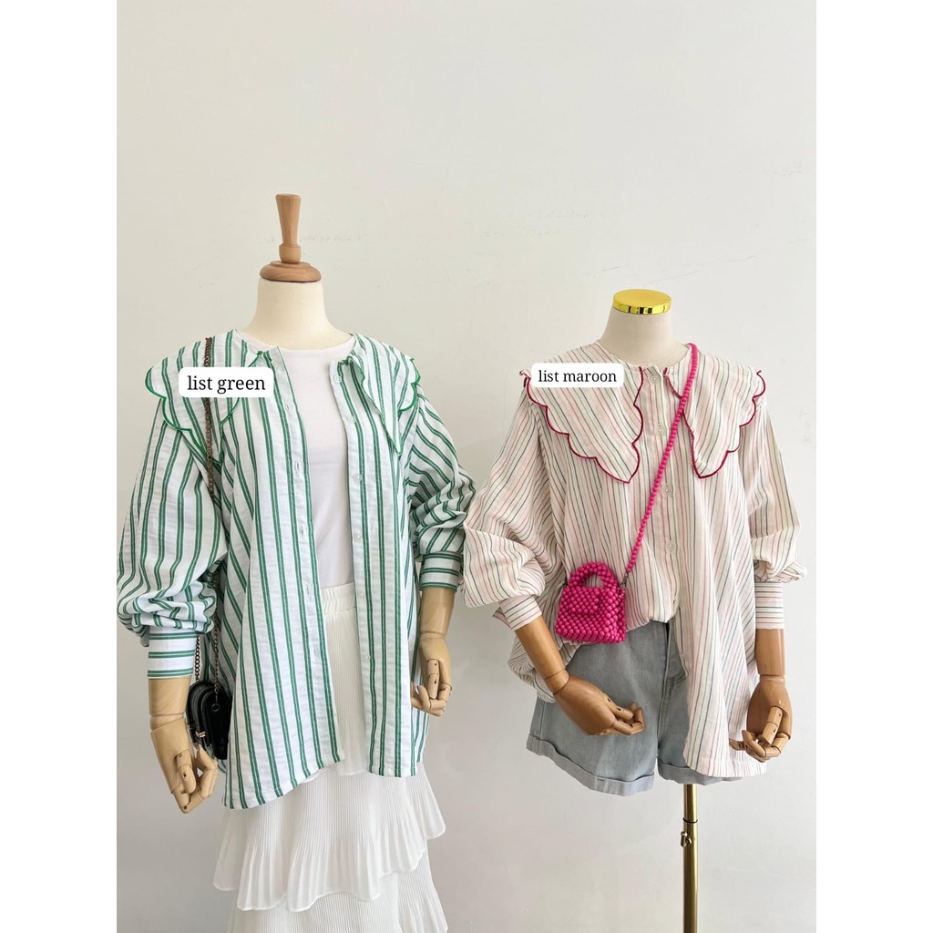 Kemeja Wanita Korean Style Bianca Bahan Katun Motif Mingyu dengan Tampilan yang Trendi