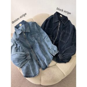 Jaket Jeans Oversize Zipper Darla Gaya Korea Chic dan Kekinian