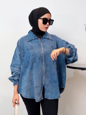 Jaket Jeans Oversize Zipper iLTs — Outer Wanita Denim Casual Chic · Bahan Jeans · All Size