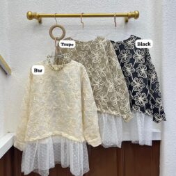 Pakaian Atasan Blouse Wanita Raya Brukat Tile  dengan Desain Casual Kekinian