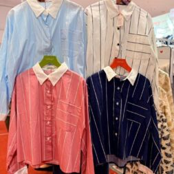 Pakaian Atasan Kemeja Wanita Stripe Ravel dengan Desain Casual Kekinian