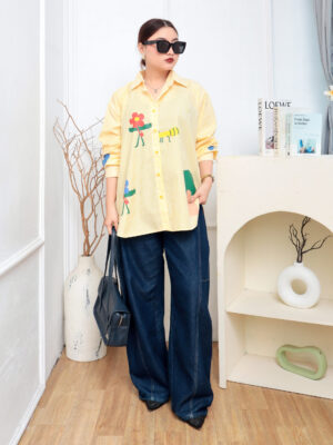 Kemeja Liora Stripe iLTs — Kemeja Stripe Wanita Premium Cotton Floral Detail · Soulful Daily Wear