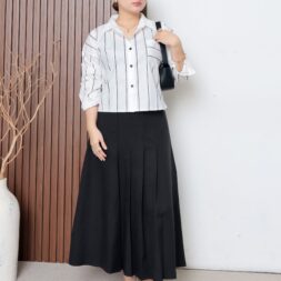 Pakaian Atasan Kemeja Wanita Stripe Ravel dengan Desain Casual Kekinian