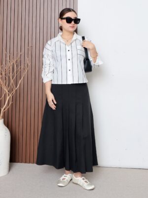 Pakaian Atasan Kemeja Wanita Stripe Ravel dengan Desain Casual Kekinian