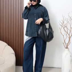 Kemeja Lili iLTs — Kemeja Jeans Corduroy Wanita Casual · Tekstur Unik Mix Denim · All Size