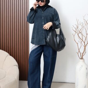 Kemeja Lili iLTs — Kemeja Jeans Corduroy Wanita Casual · Tekstur Unik Mix Denim · All Size