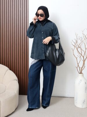 Kemeja Lili iLTs — Kemeja Jeans Corduroy Wanita Casual · Tekstur Unik Mix Denim · All Size
