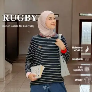 Blouse Stripe Rugby iLTs — Atasan Stripe Wanita Bahan Kaos Knit · Mix Match Mudah · All Size