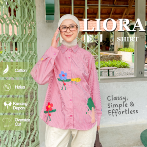 Kemeja Liora Stripe iLTs — Kemeja Stripe Wanita Premium Cotton Floral Detail · Soulful Daily Wear