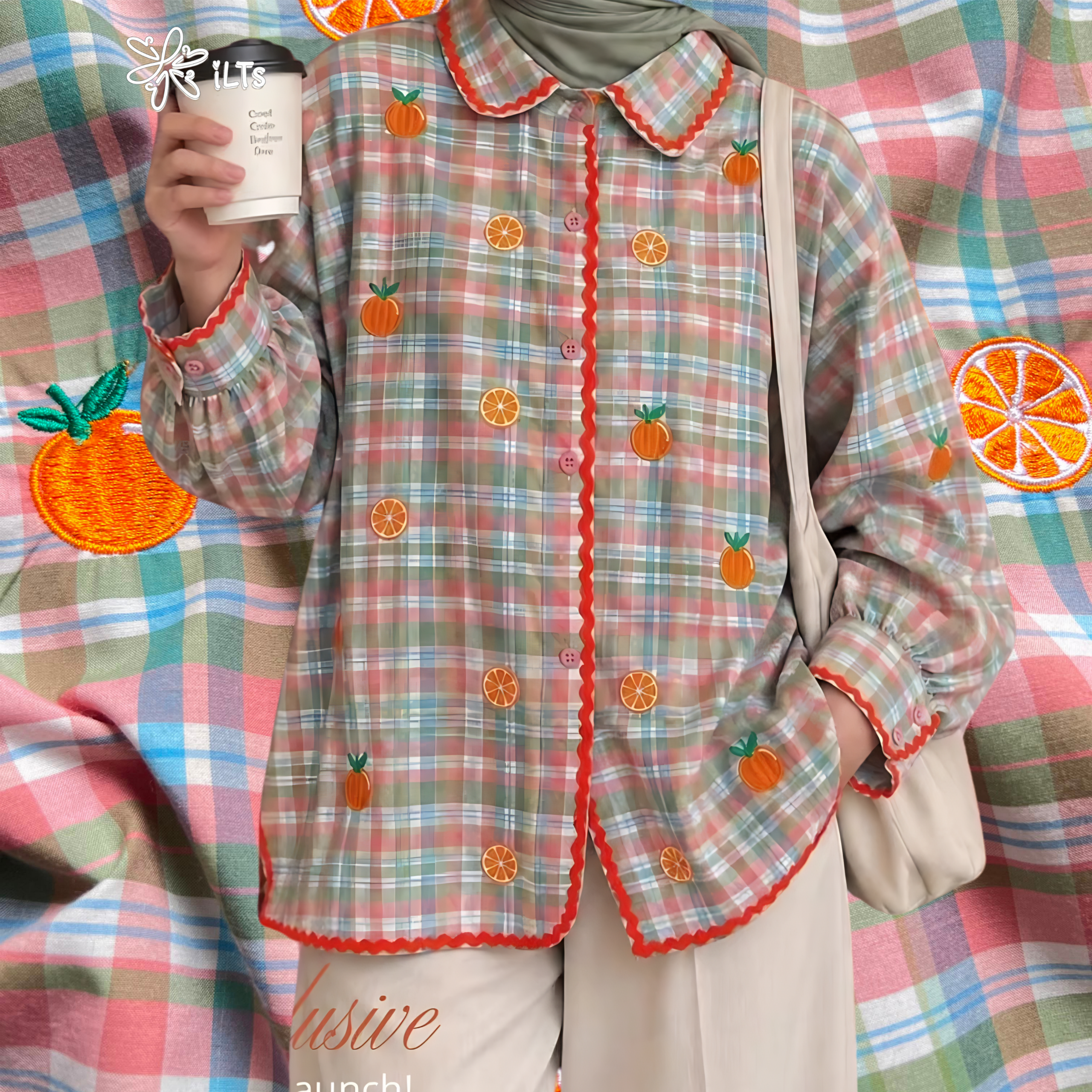 Kemeja Mirel iLTs - Atasan Kemeja Wanita Motif Salur Detail Scallop Adem Cotton Poplin All Size