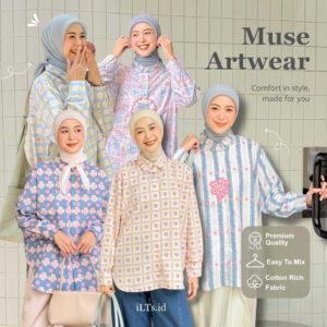 Kemeja Muse Artwear iLTs | Atasan Oversize Wanita Motif Casual Bahan Cotton Rich Fabric Size Regular dan Comfort