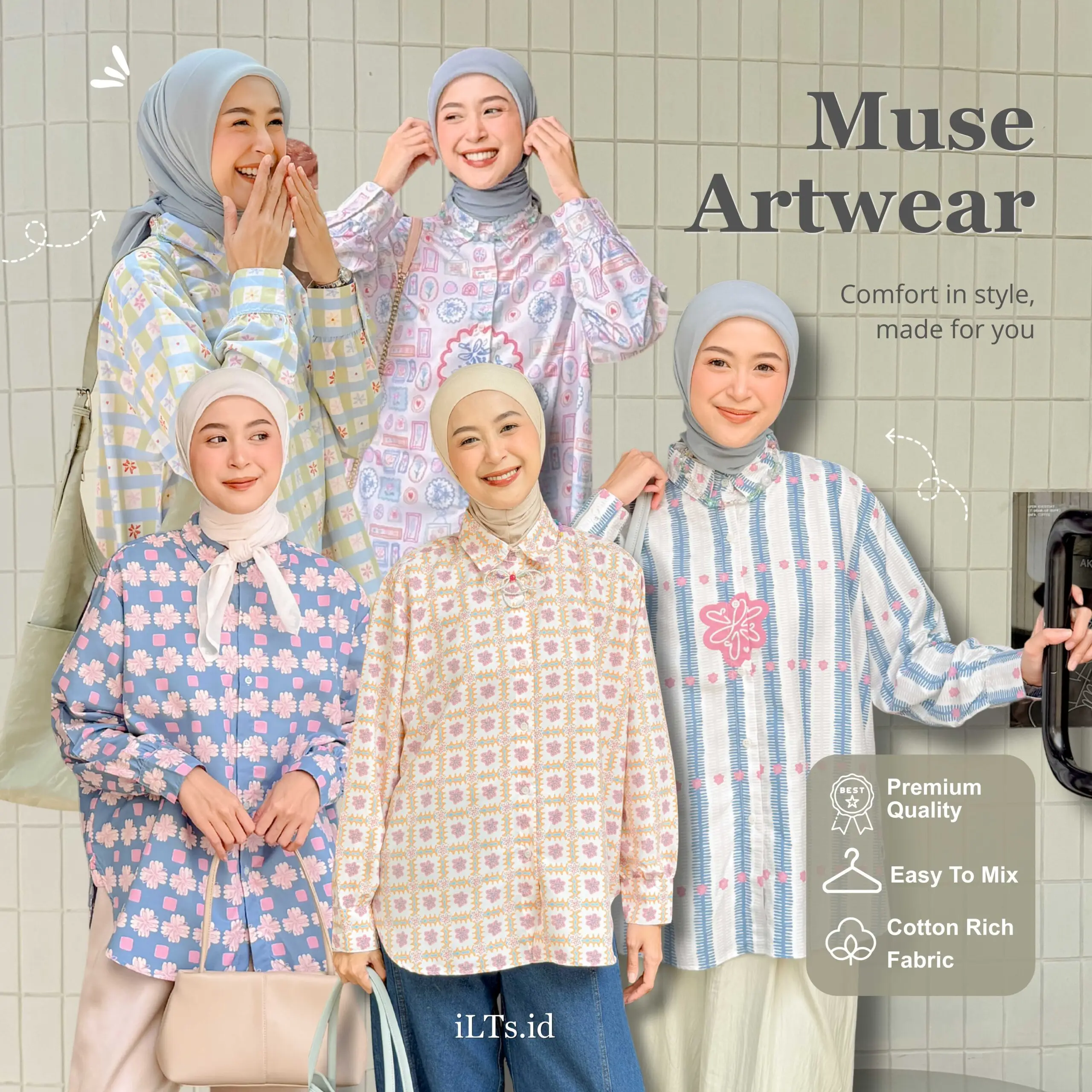 Kemeja Muse Artwear iLTs | Atasan Oversize Wanita Motif Casual Bahan Cotton Rich Fabric Size Regular dan Comfort