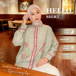 Kemeja Oh Hello Shirt iLTs — Kemeja Oversize Wanita Motif Bordir Katun Premium Soft & Adem All Size