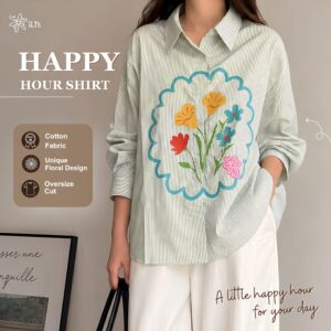 Kemeja Happy Hour iLTs — Kemeja Oversize Wanita Motif Stripe Bahan Cotton Adem All Size