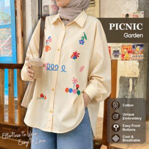 Picnic Garden Shirt iLTs — Kemeja Oversize Wanita Flower Bahan Katun Lembut Adem All Size