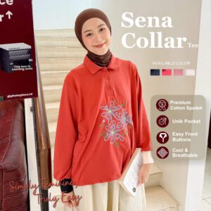 Kemeja Sena Collar Tee iLTs | Atasan Oversize Wanita Motif Bordir Bahan Premium Cotton Spandek All Size