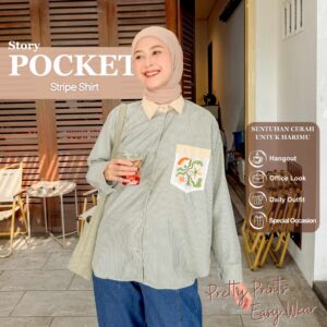 Kemeja Story Pocket Shirt iLTs | Atasan Wanita Oversize Pocket Bordir Bloom All Size