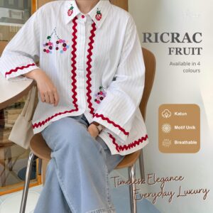 Kemeja Ricrac Fruit iLTs — Atasan Wanita Oversize Motif Salur Detail Payet Bahan Katun Adem All Size