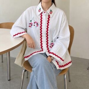 Kemeja Apple Button iLTs — Atasan Kemeja Stripe Wanita Motive Kancing Bahan Cotton Premium All Size