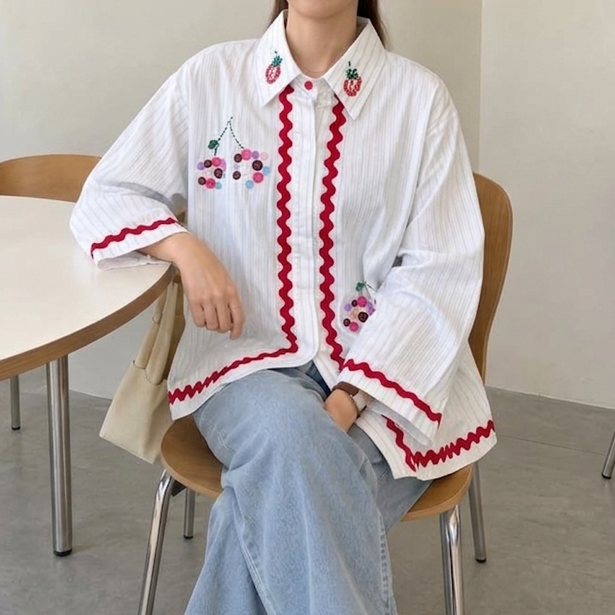 Kemeja Apple Button iLTs โ Atasan Kemeja Stripe Wanita Motive Kancing Bahan Cotton Premium All Size