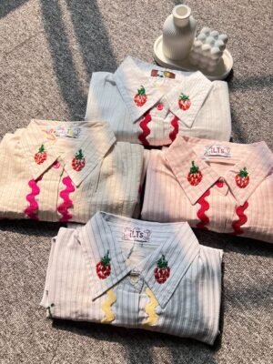 Kemeja Ricrac Fruit iLTs — Atasan Wanita Oversize Motif Salur Detail Payet Bahan Katun Adem All Size