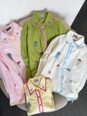 Kemeja Sea Bloom iLTs - Atasan Wanita Oversize Detail Renda  Payet Bunga Bahan Katun Adem All Size